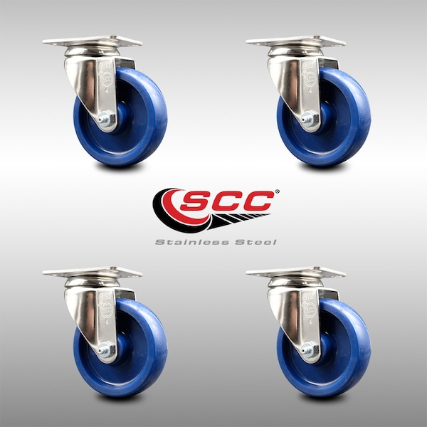 4 Inch 316SS Solid Polyurethane Wheel Swivel Top Plate Caster Set